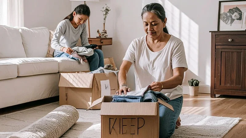 7 Steps To Probate Sale_TBT 7 Budget-Friendly Tips for Preparing a Probate Home Sale image of lady preparing boxes. Tablet version
