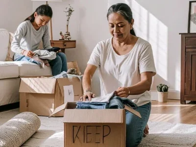 7 Budget-Friendly Tips for Preparing a Probate Home Sale woman packing for donation. Mobile Verson